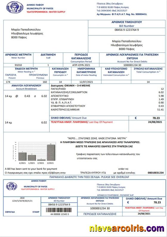 Cyprus water utility bill